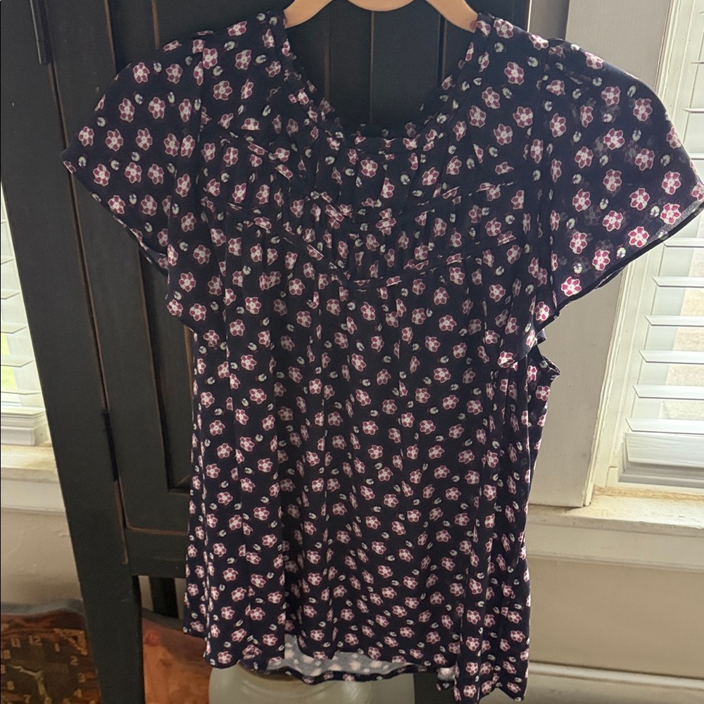 LOFT Black and Pink Floral Blouse